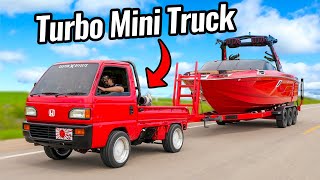 Turbo Mini Truck Pulls Wakeboard Boat!