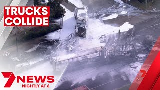 Trucks explode after colliding in Wetherill Park | 7NEWS