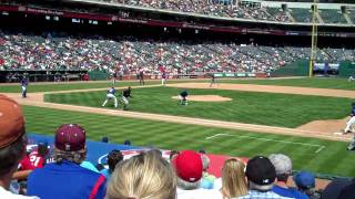 Ranger's Smoak Charges Bunt w/ Throw-out to 1st