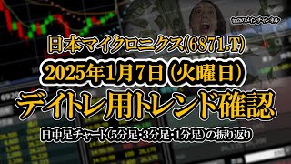 2025-01-07 ：日本マイクロニクス(6871.T)　日中足株価チャート（５分足・３分足・１分足）