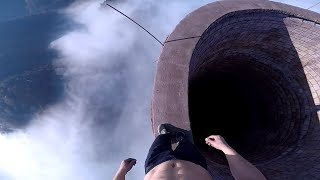 CLIMBING THE TALLEST CHIMNEY IN EUROPE  |  365m.  |  HUMAN FLAG ON THE TOP