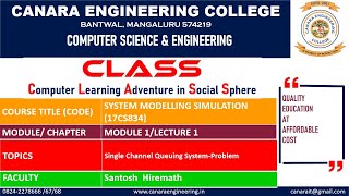 VTU SMS (17CS834) SYSTEM MODELLING & SIMULATION [Single Channel Queuing System-Problem] (M1 L1)