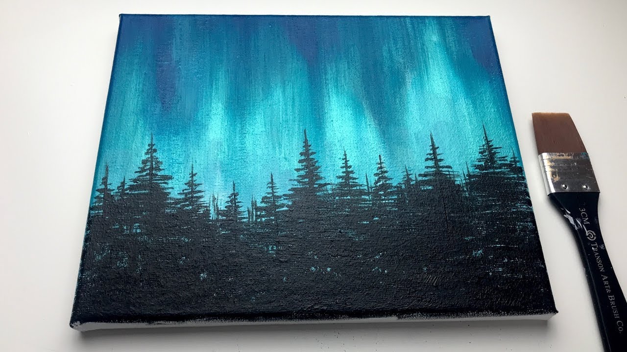 Acrylic Painting For Beginners | Northern Lights Forest | Aurora ...