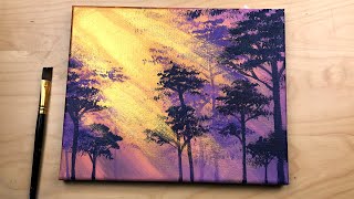 Gold Purple Forest | Easy Acrylic Painting Step by Step for Beginners | Metallic Gold Acrylic Paint
