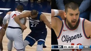 Rudy Gobert heated and throws elbow to back of Ivica Zubac and refs don't review it 😳