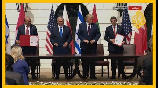 شاهد لحظة التوقيع على اتفاقيتي التطبيع بين الإمارات والبحرين مع إسرائيل في البيت الأبيض  🇦🇪 🇧🇭