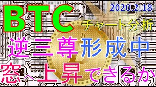 【仮想通貨　ビットコイン（BTC）】逆三尊形成中。窓を狙って上昇できるか？！今後のシナリオをチャート分析2.18