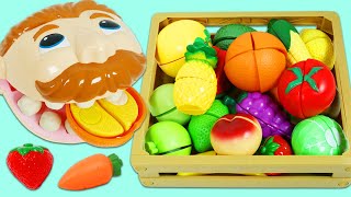 Learn Fruit and Veggie Names with Mr. Play Doh Head and Toy Velcro Cutting Fruit and Vegetables!