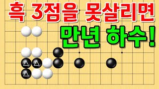 사활 바둑 묘수 - 판타스틱한 대반전의 묘수가 있습니다. 흑 3점을 살려보세요. #바둑 #사활 #바둑강좌