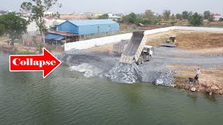 Ep3.OMG! Collapsed Stone into the water after Shantui Dozer \u0026 Shacman Dump Truck Unloading Stone