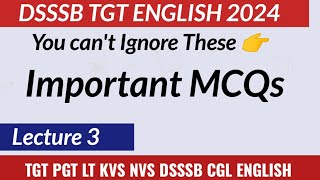 Important MCQs in English Literature || DSSSB TGT PGT English || Million Minds English | Lecture 3 |
