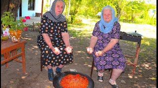 In my grandmother's garden, we cooked Tomato Eggs on a Sadj- we prepared a \