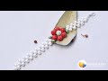 beebeecraft tutorials on how to make shining flower bracelet with pearl beads and pave disco beads