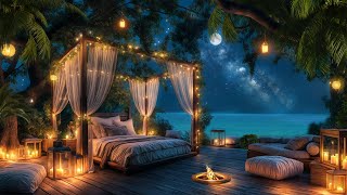 Moonlit Ocean Serenity 🌜 Gentle Beach Waves and Crackling Fire ASMR for Relaxing Bedtime