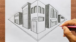 How to Draw a City in Two-Point Perspective For Beginners : 3D Drawing
