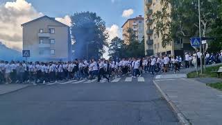 FC LUZERN fans on their way to Tele 2 Arena in Sweden