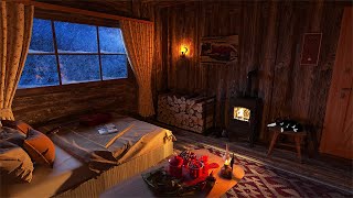 Deep Sleep in a Cozy Winter Hut with Cat | Blizzard & Fireplace Sounds