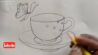 कप प्लेट का चित्र बनाना सीखें || How to Draw a Cup Plate With Pencil Sketch Easy step by step
