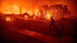 Aerial view of Southern California wildfires burning out of control