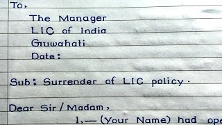 Application For LIC Policy Surrender In English || Surrender Of LIC Policy || Hator Akhor