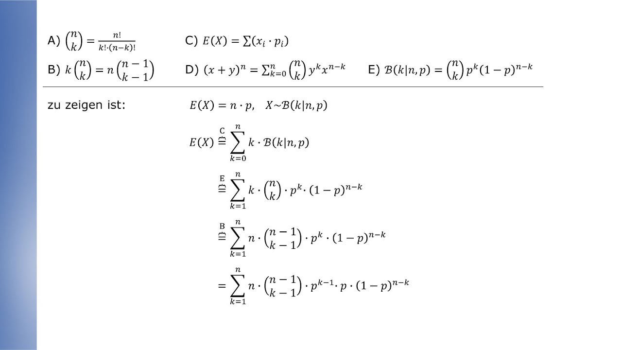 Beweis Des Erwartungswerts Der Binomialverteilung: E(X) = N*p - YouTube