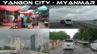 MYANMAR ,HLEDAN STREET FOOD MARKET [ လှည်းတန်းစျေး ] _ BRIDGES _ DRIVING IN YANGON (MYANMAR_BURMA)