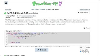 Java Practice It || 5.17 contains || method with boolean return and string, char, debugging