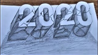 Happy New Year 2020 | How to Draw Number 2020 | Drawing 3D Stone 2020 | 3D Drawing Trick By Khalil