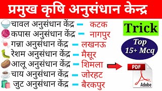 भारत के कुछ प्रमुख कृषि अनुसंधान केंद्र के मुख्यालय | gk for ssc upsc rrb bank | Indian geography gk