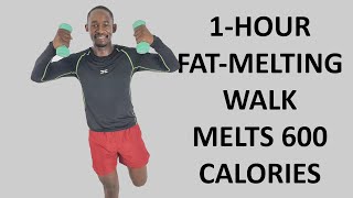 1-Hour FAT MELTING Walk at Home Workout with Weights🔥600 Calories🔥