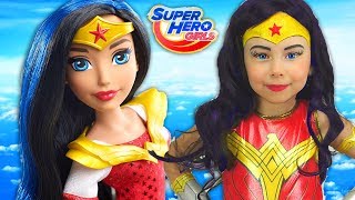 Super Hero Girls Kids Makeup Alisa Draw a toddler doll with Colors Paints Cosplay for Little Heroes