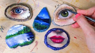 Oil Painting Time Lapse | Realistic Eyes & Landscapes On Agate Slices