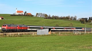 KBS970 Allgäubahn: Eines der letzten ALEX-Züge und EC 194 vor der Kirche St. Alban nahe Günzau