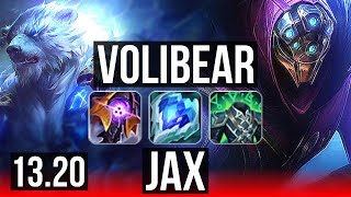VOLIBEAR vs JAX (TOP) | 6 solo kills, 1.3M mastery, 500+ games | KR Diamond | 13.20