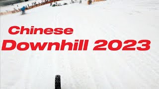 Chinese Downhill 2023, 222 riders, snow, rain, fog, crash