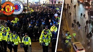 Rangers Fans in Manchester: Corteo \u0026 Clash with Manchester Fans | Manchester United - Rangers FC