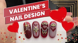 Amazing Sparkling Valentine’s Day Nails|Red Elegance with Gem Accents| love in  Every stroke ❤️💎