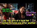 Cute Thai girls at a local bar visited my hotel one after another, Two close friends became enemies