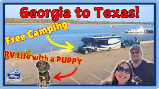 From Georgia to Texas in Our Super C RV | Free Camping, Super C Sightings \u0026 RV Life with a Puppy