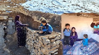 Narges and her orphaned children: Building a kitchen in the cold