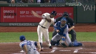 LAD@SF: Abreu clears the bases with triple past Puig