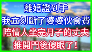 【爽文】離婚證到手，我立刻斷了婆婆的伙食費，陪情人坐完月子的丈夫，推開門後傻眼了！#情感故事 #生活經驗 #老年生活 #為人處世