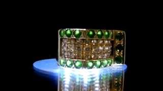 Rare Green Tsavorite Garnet \u0026 Diamond Designer Ring Band, solid 14kt yellow gold