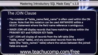 SQL Training - Structured Query Language Tutorial - The JOIN Clause Lesson