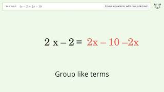 Linear equation with one unknown: Solve 4x-2=2x-10 step-by-step solution