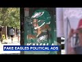 Counterfeit political ad showing Kamala Harris in Eagles gear removed from bus stop