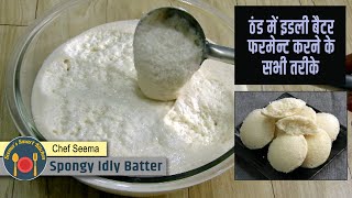 सर्दियों में इडली बैटर कैसे फर्मेंट करे | 10 Tips \u0026 Tricks Soft \u0026 Spongy Idli Batter by Chef Seema