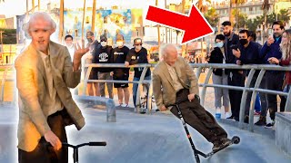 Old Man Scooter Tricks in Venice Beach! (Skaters Mad)