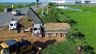 Start Of Massive Landfill We’re Nailing it by Truck 25.5Ton \u0026 Bulldozer SHANTUI Push Soil, Mix Job