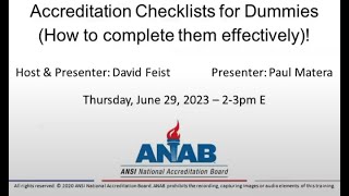 ANAB Webinar: Accreditation Checklists for Dummies and How to Complete them Effectively!